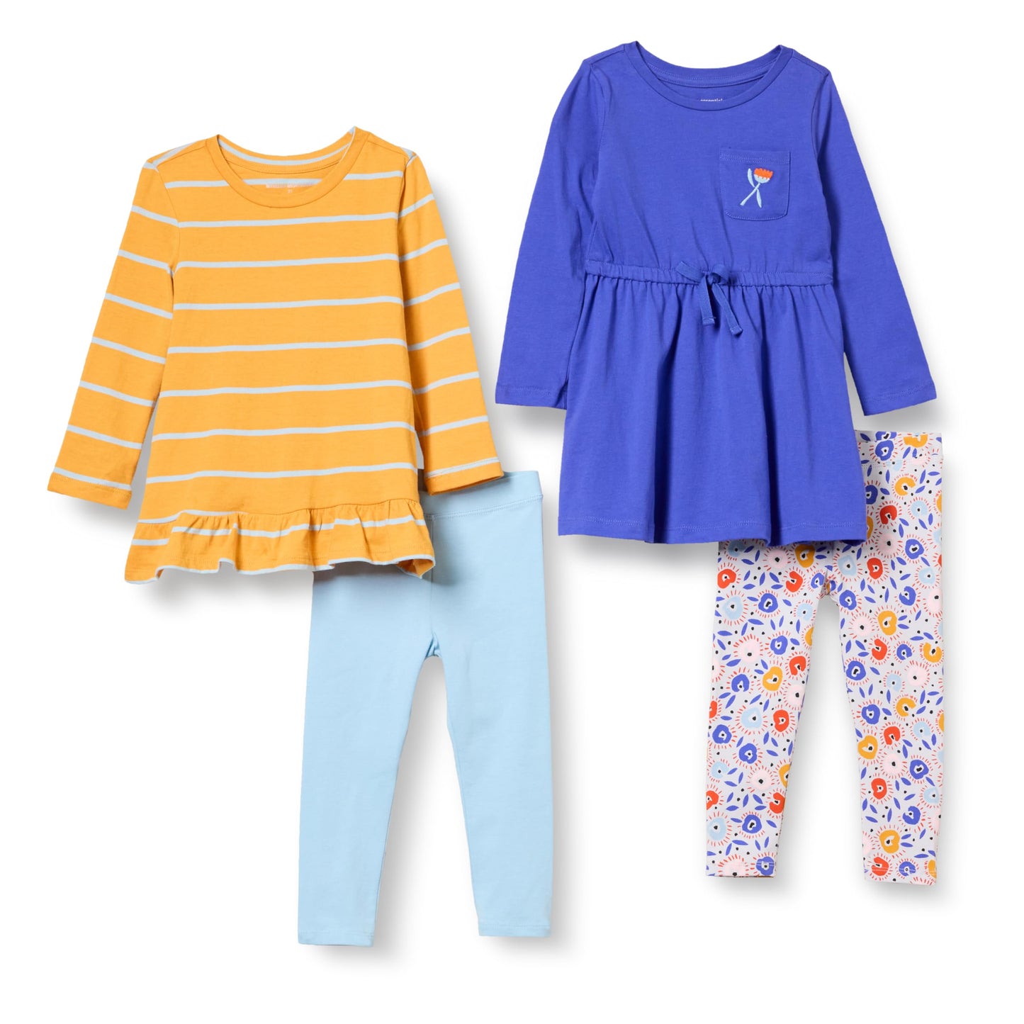 Amazon Essentials Girls' 4-Pack Long-Sleeve Outfit Set