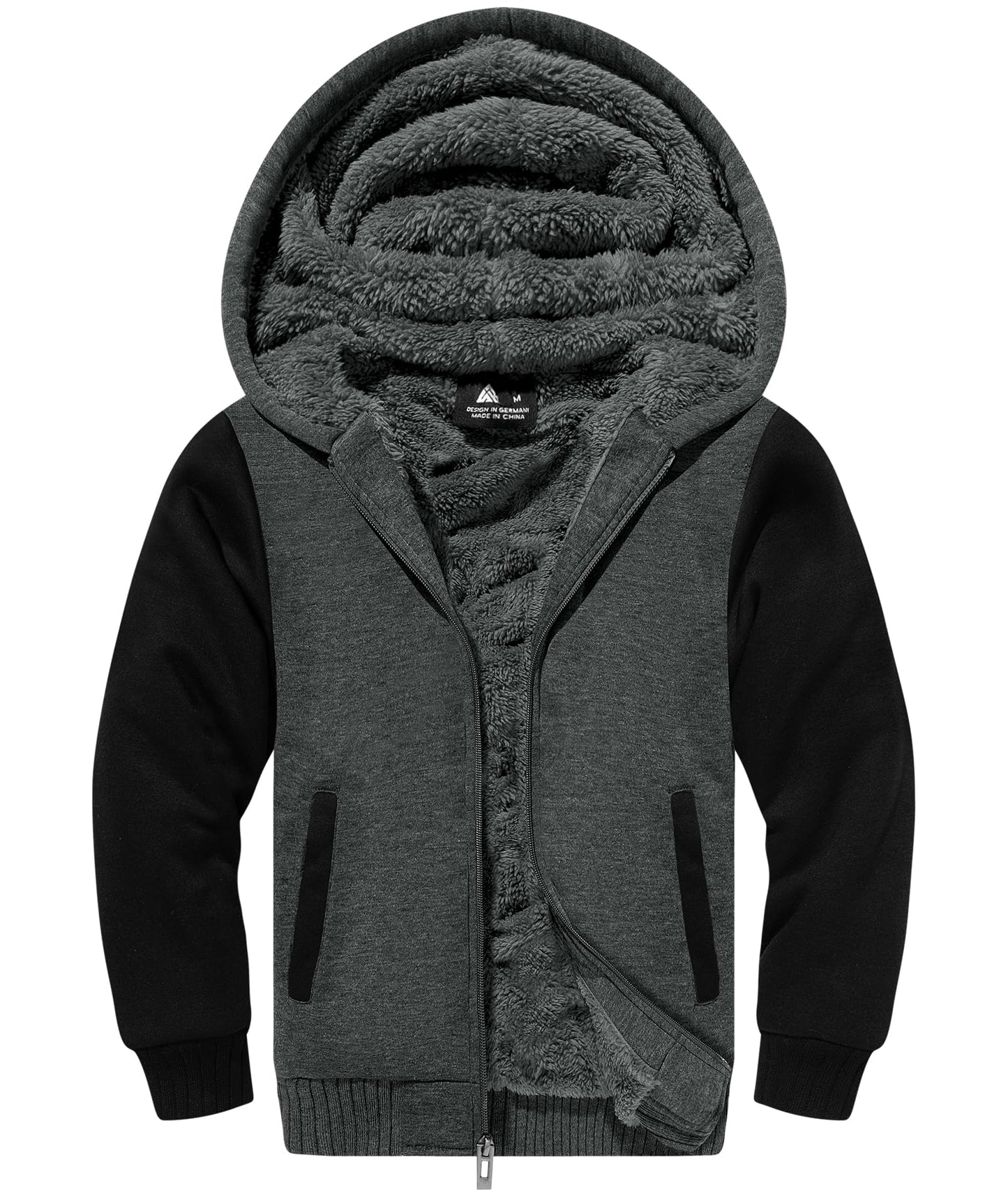 V VALANCH Boys' Sherpa Lined Zip Hoodie