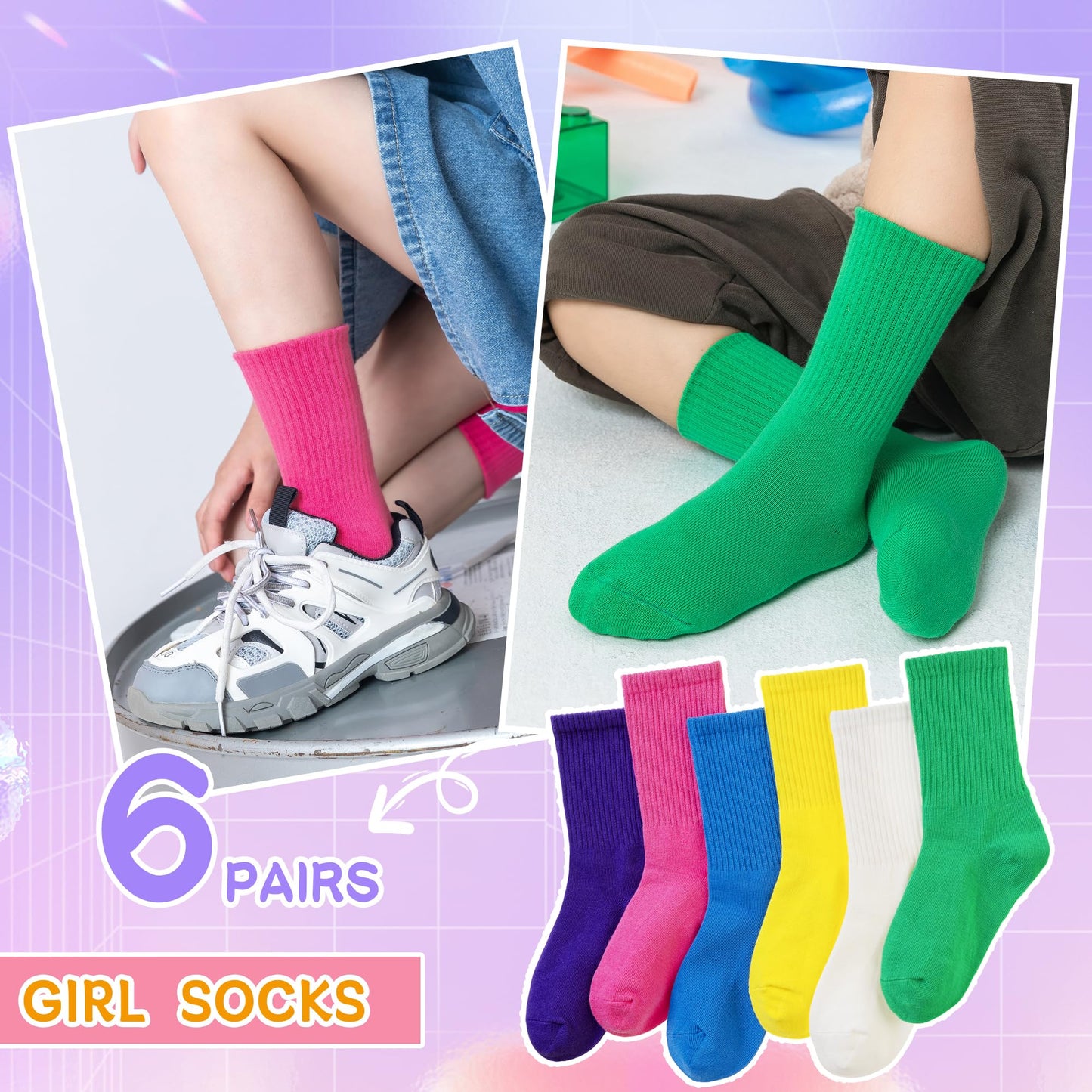 Eyean Girls' 6-Pack Cotton Crew Socks