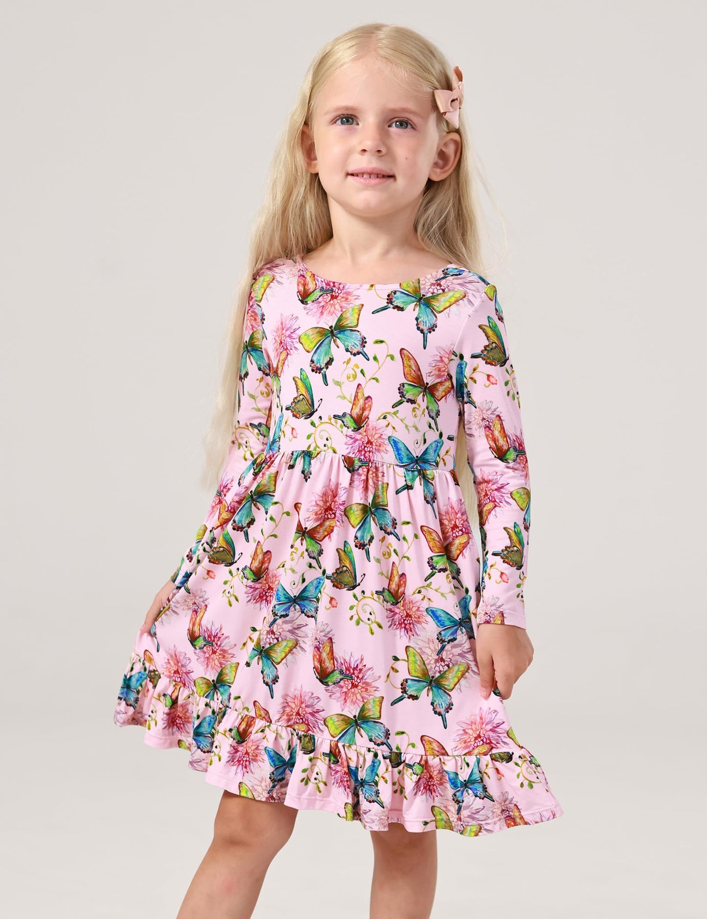 Bamboo Viscose Girls' Long Sleeve Twirl Dress