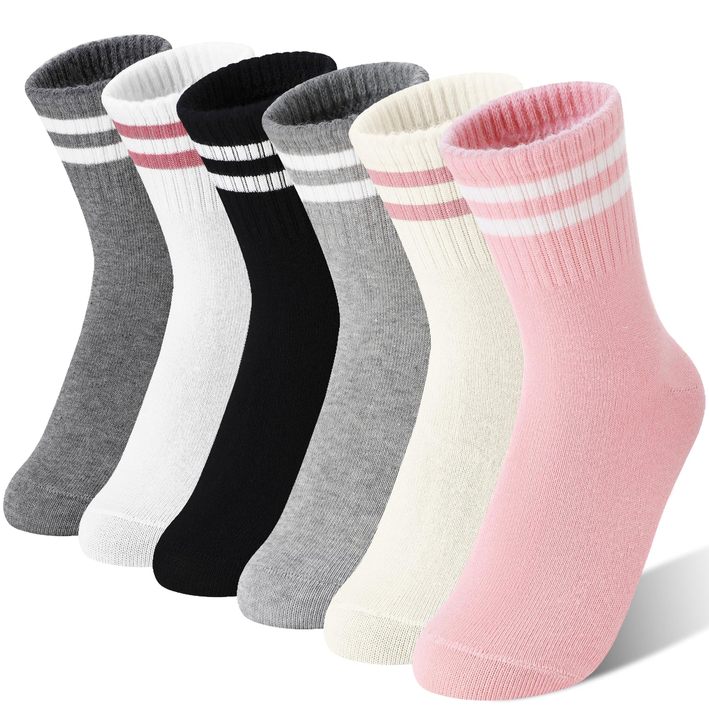 MOGGEI Girls' 6-Pack Athletic Crew Socks