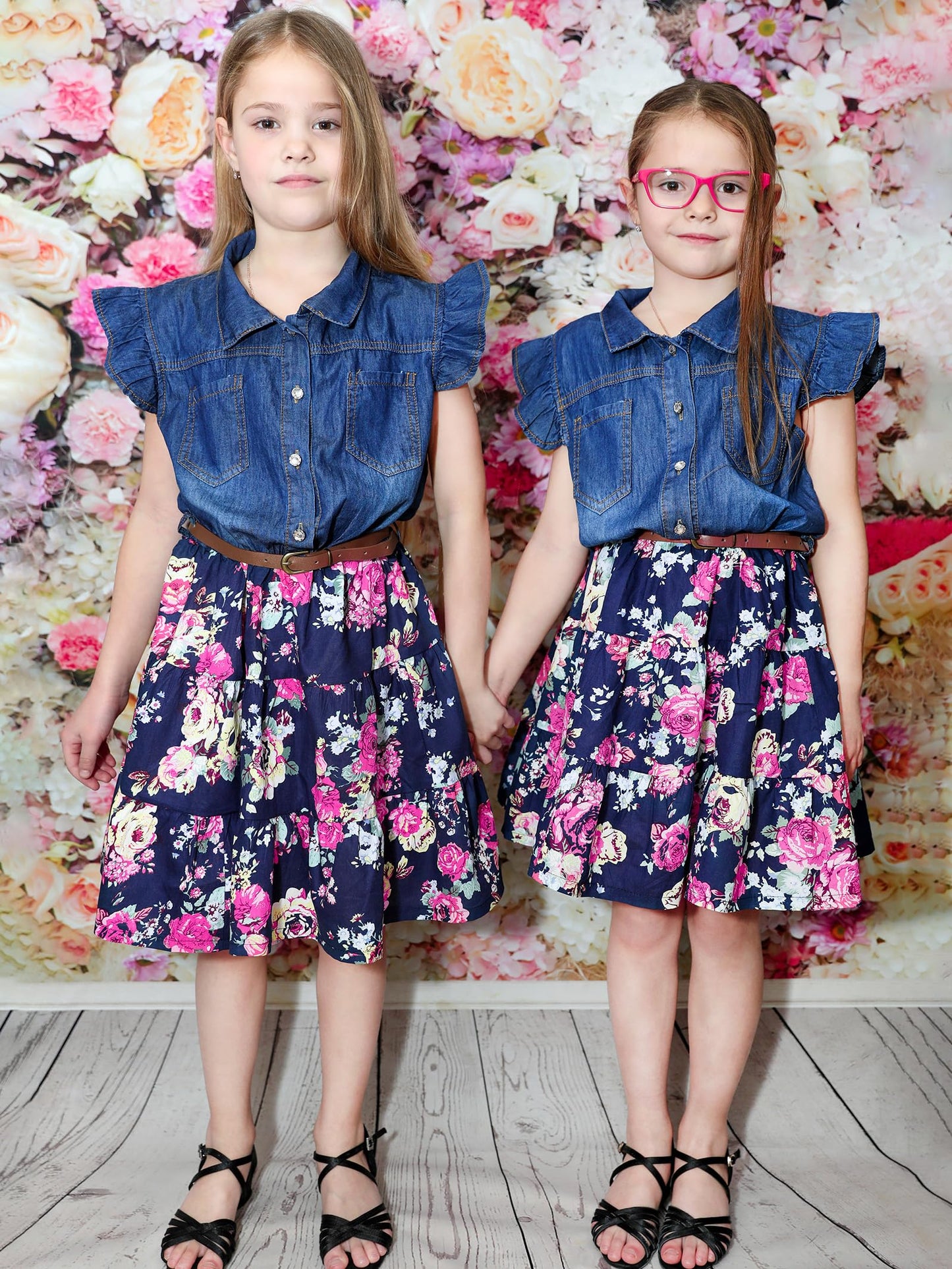YJ.GWL Girls' Denim Flower Princess Dress