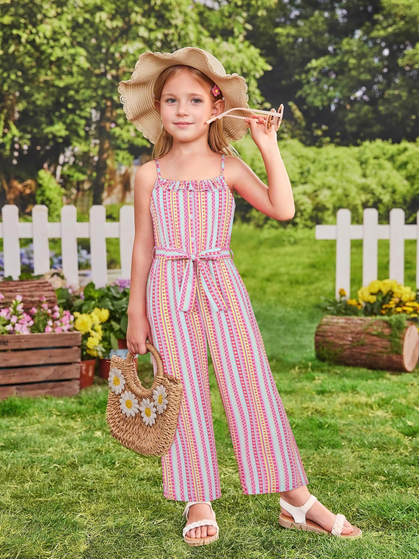 Crazyme Girls Striped Sleeveless Jumpsuit