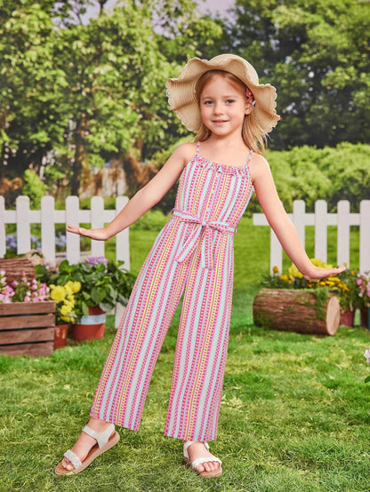 Crazyme Girls Striped Sleeveless Jumpsuit