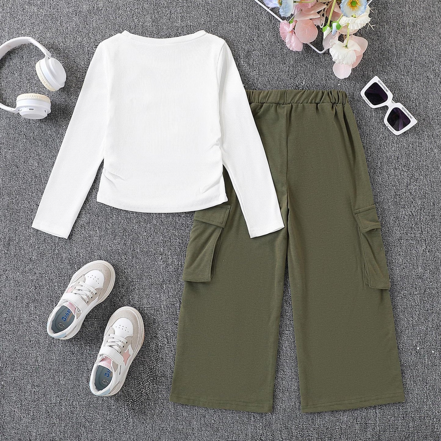 Tween Girls' 2-Piece Long Sleeve Top & Cargo Pants Set
