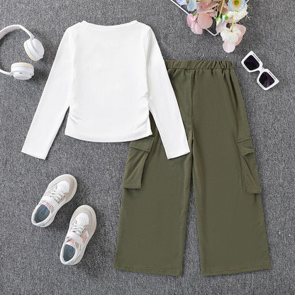 Tween Girls' 2-Piece Long Sleeve Top & Cargo Pants Set