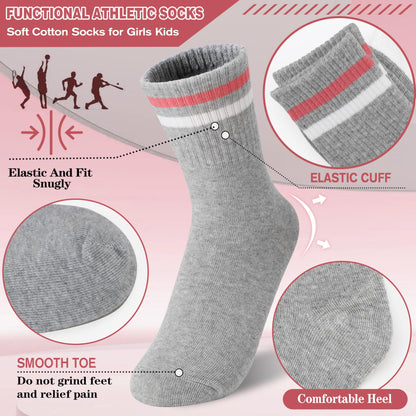 MOGGEI Girls' 6-Pack Athletic Crew Socks