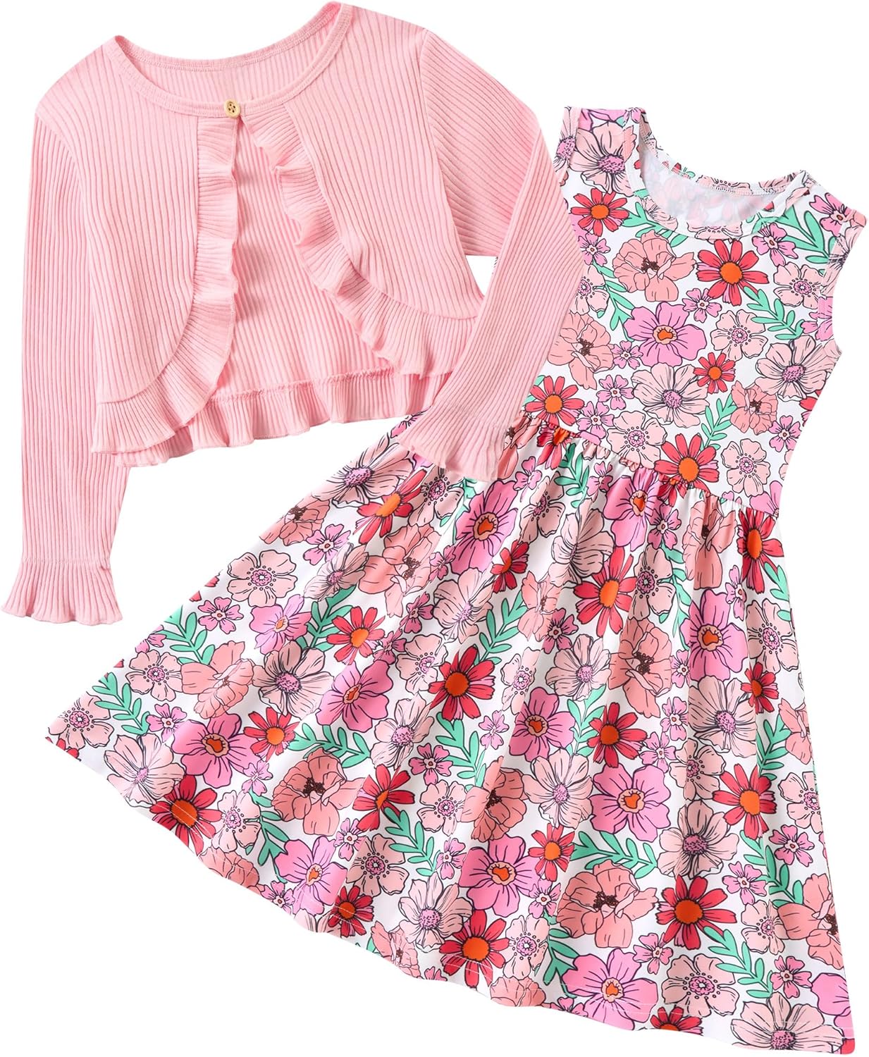Toddler Girls' 2-Piece Dress & Ruffle Cardigan Set