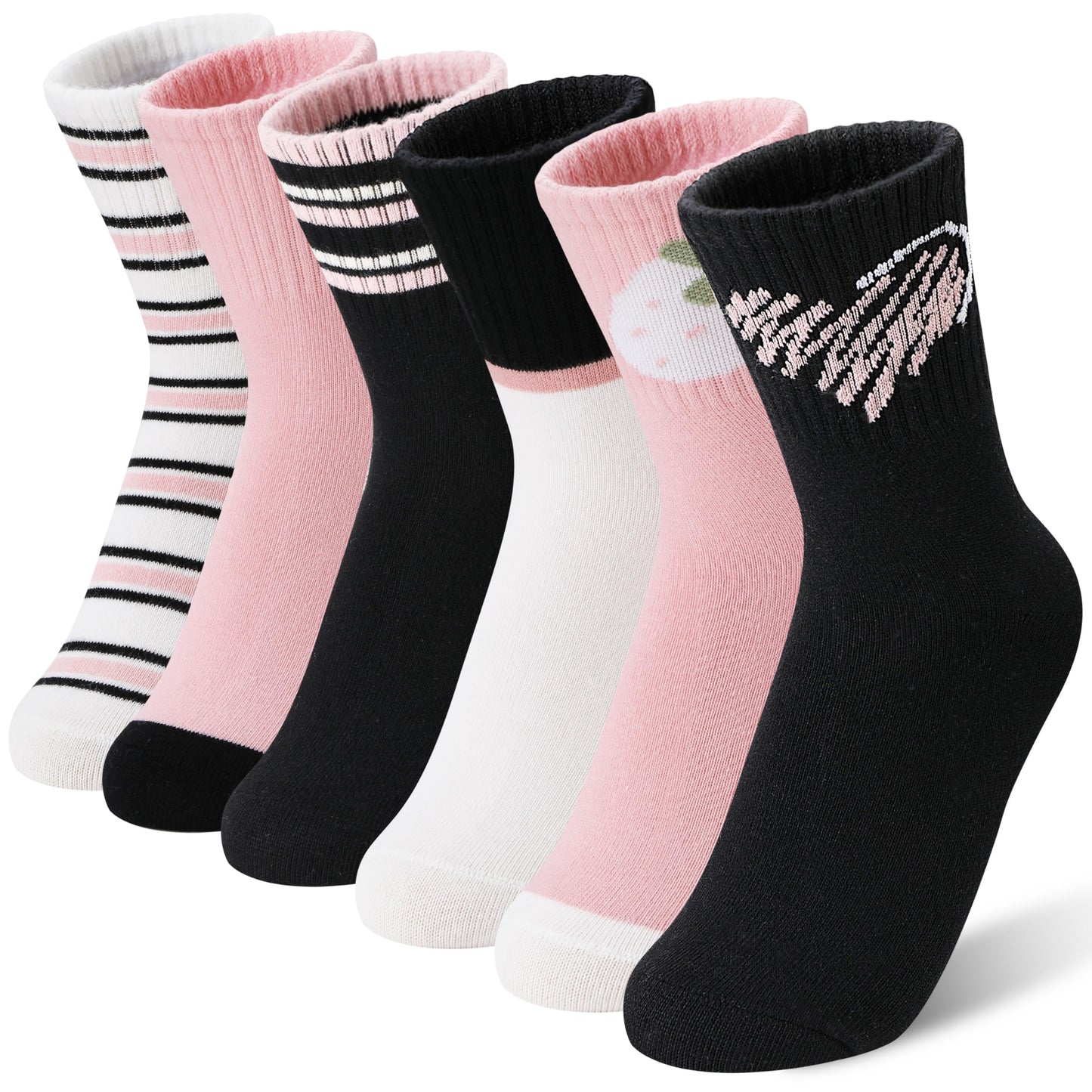 MOGGEI Girls' 6-Pack Athletic Crew Socks