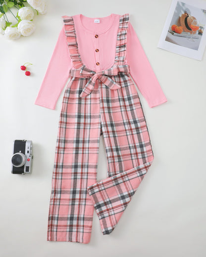 Girls Ruffle Sleeve Jumpsuit – Belted Wide Leg Romper
