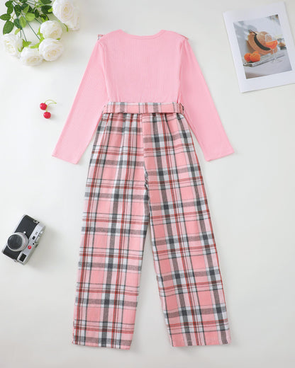 Girls Ruffle Sleeve Jumpsuit – Belted Wide Leg Romper