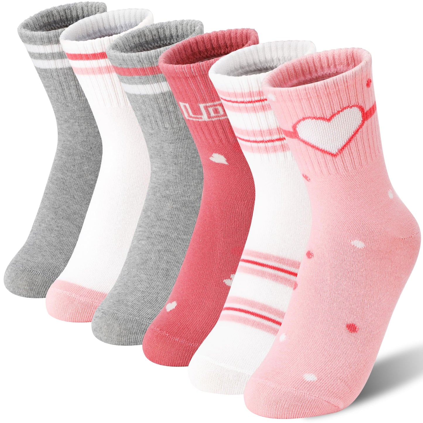 MOGGEI Girls' 6-Pack Athletic Crew Socks
