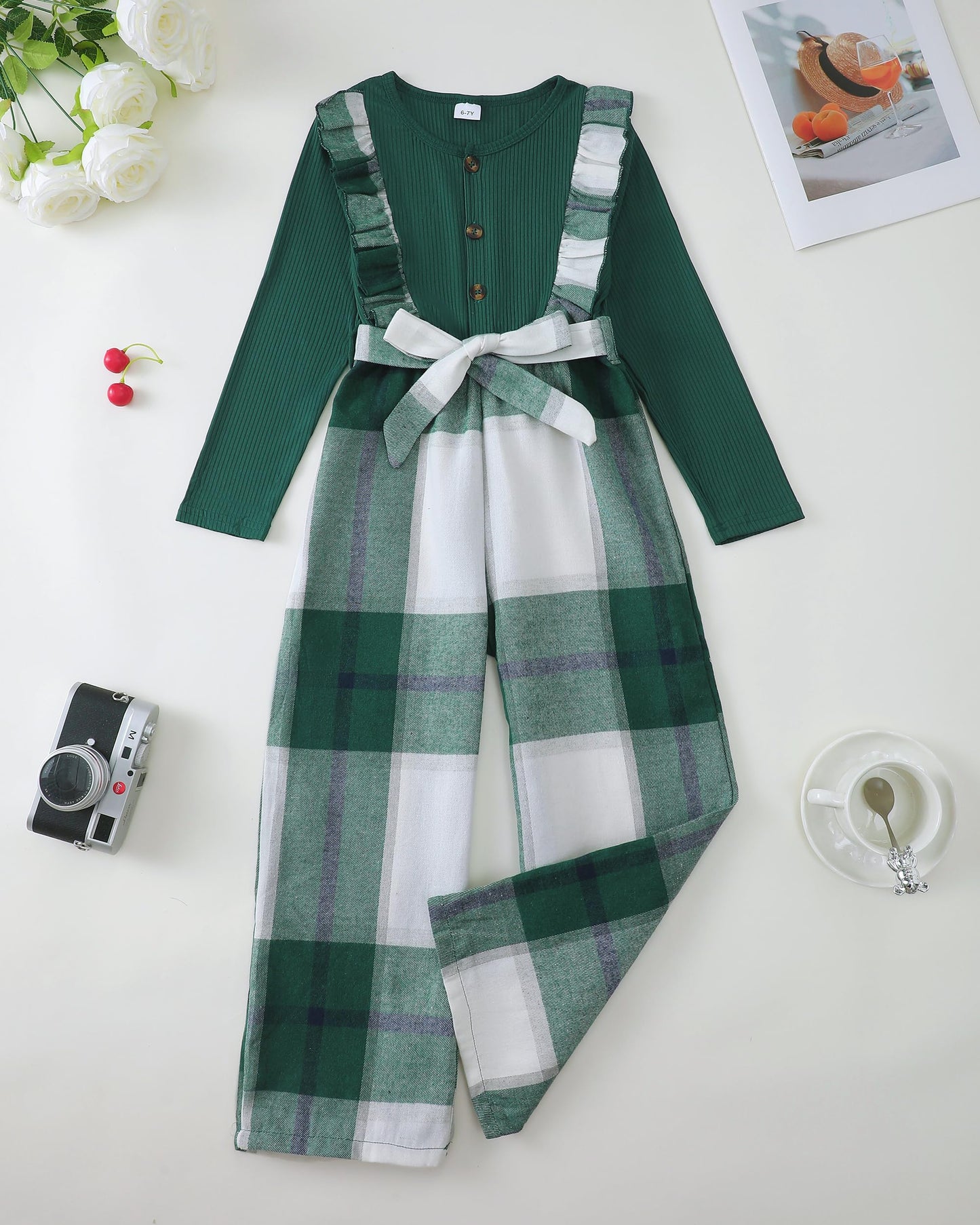 Girls Ruffle Sleeve Jumpsuit – Belted Wide Leg Romper