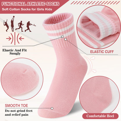 MOGGEI Girls' 6-Pack Athletic Crew Socks